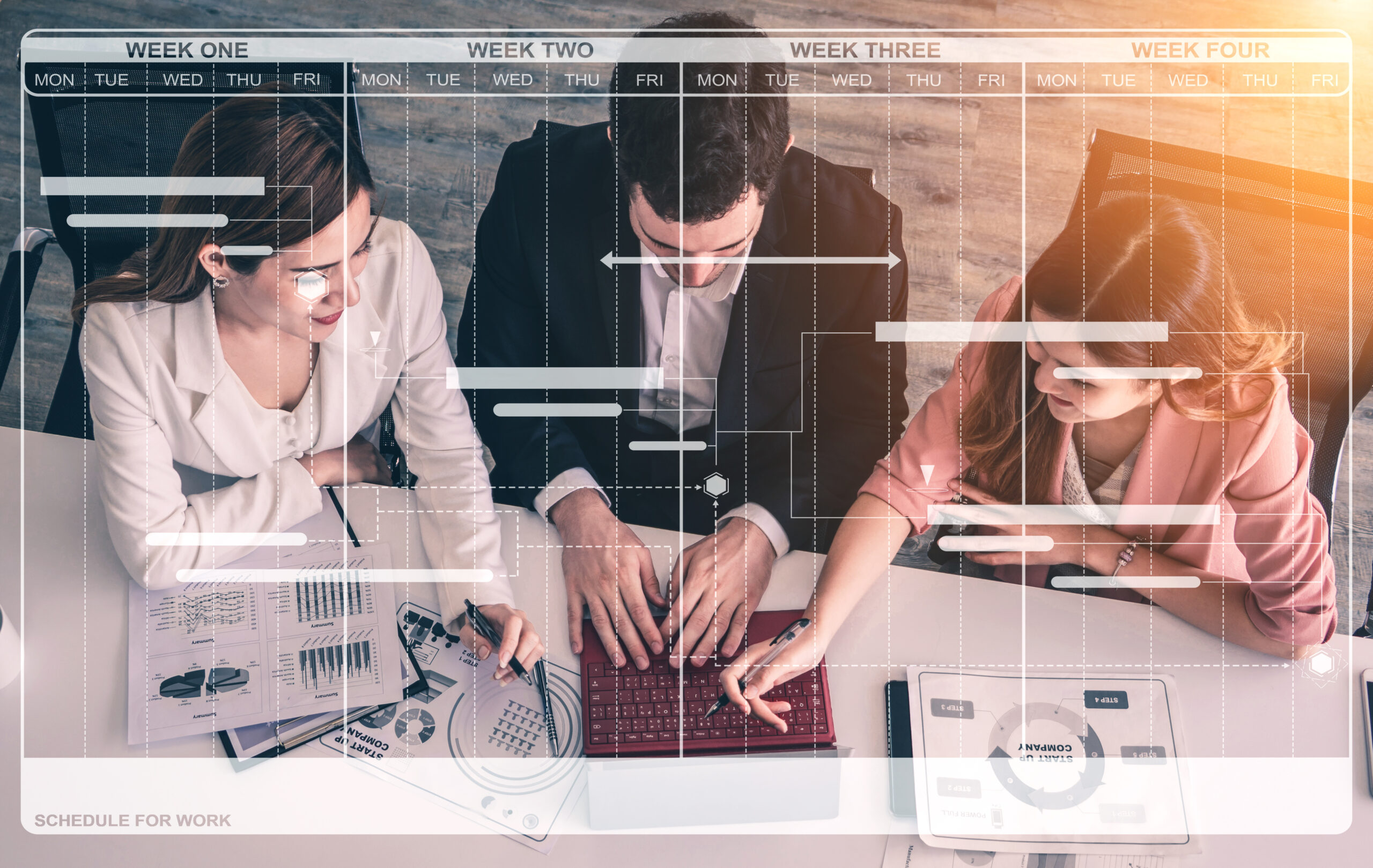 Project management schedule for business planning. Modern graphic interface showing timeline of each task deadline breakdown in plan to monitor by project manager who manage the overall schedule.